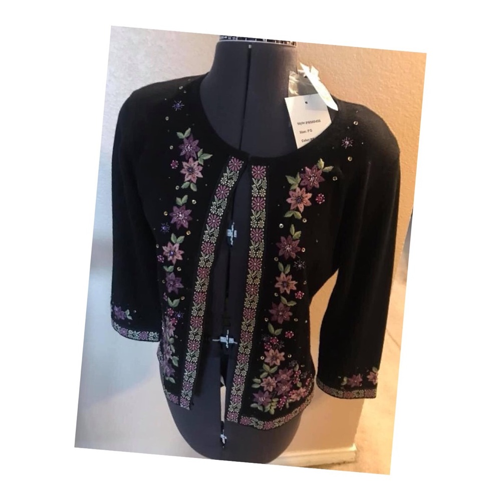 Black cardigan with flower detail